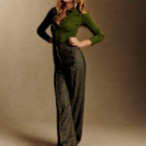 Sezane Dan Trousers Moss Green Houndstooth - Size 4